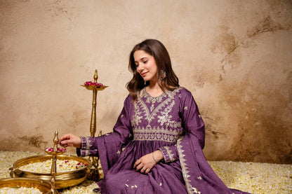 Women’s Designer Rangoli Crush Embroidered Gown with Dupatta | Party Wear Anarkali Gown Set