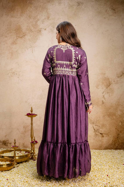 Women’s Designer Rangoli Crush Embroidered Gown with Dupatta | Party Wear Anarkali Gown Set