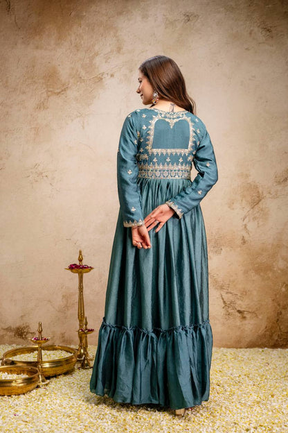 Designer Rangoli Crush Embroidered Gown with Dupatta
