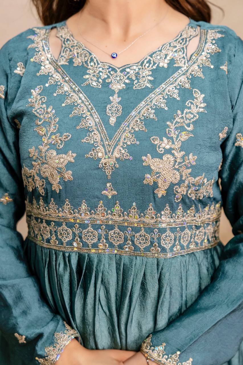 Designer Rangoli Crush Embroidered Gown with Dupatta