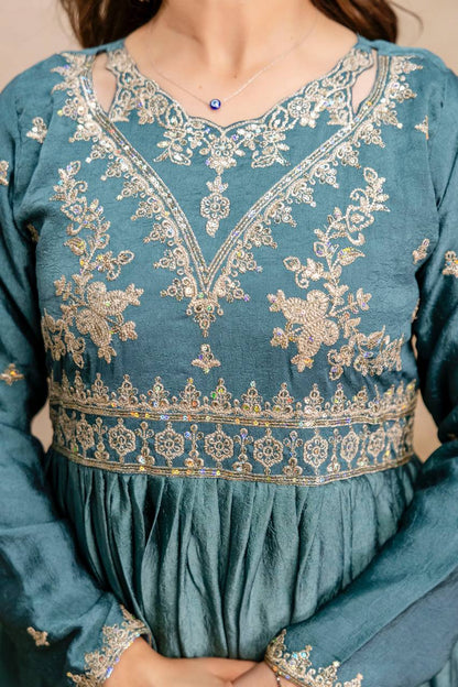 Designer Rangoli Crush Embroidered Gown with Dupatta