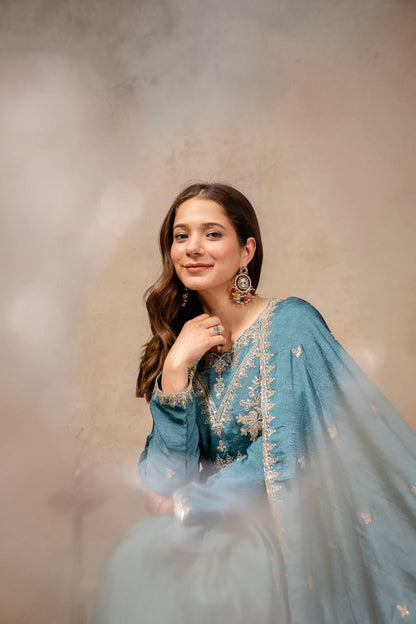 Designer Rangoli Crush Embroidered Gown with Dupatta