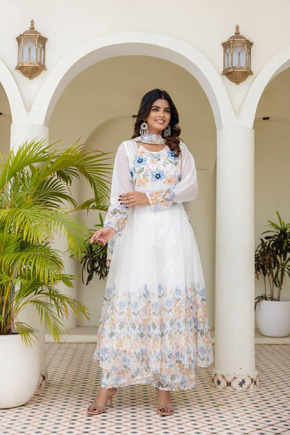 Premium Organza Printed Gown Palazzo Set
