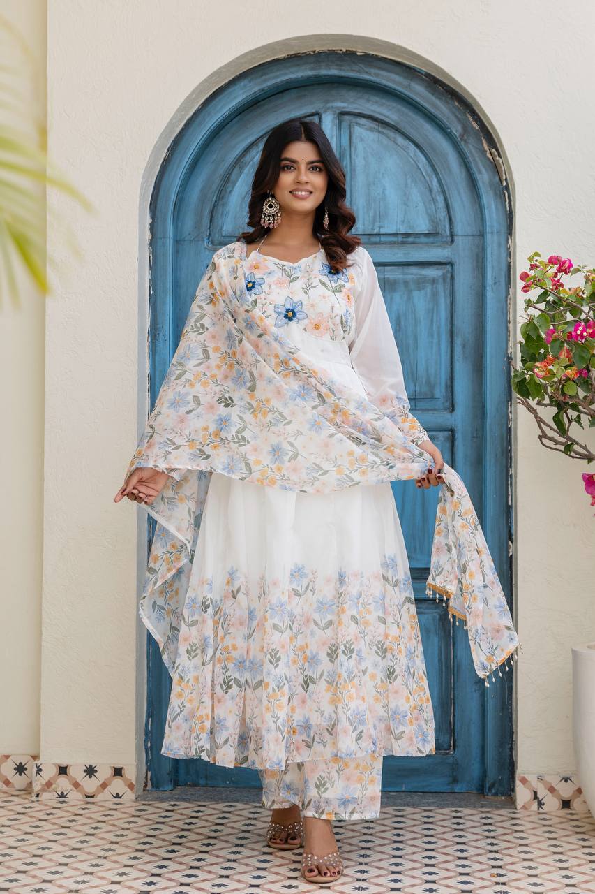 Premium Organza Printed Gown Palazzo Set