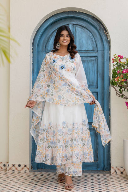 Premium Organza Printed Gown Palazzo Set