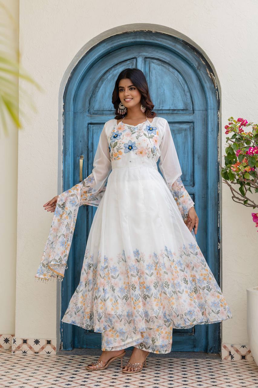 Premium Organza Printed Gown Palazzo Set