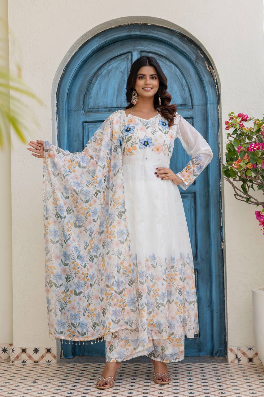 Premium Organza Printed Gown Palazzo Set