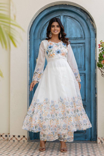 Premium Organza Printed Gown Palazzo Set