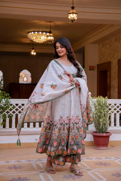 Premium Chinon Embroidered Kurti Palazzo Dupatta Set