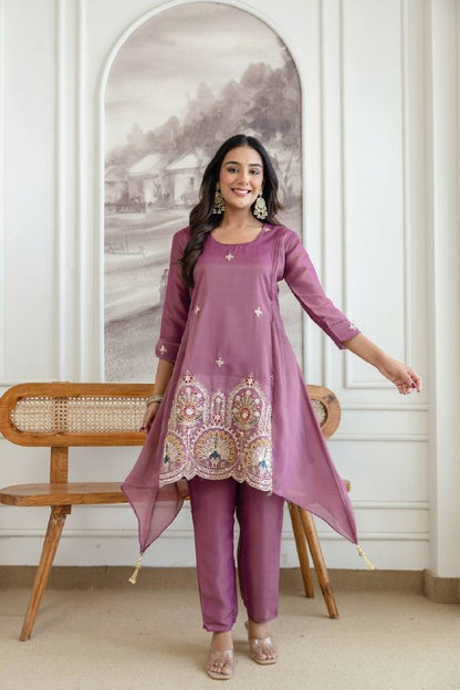 Designer Fancy Onion Color Kurti and Pant Set