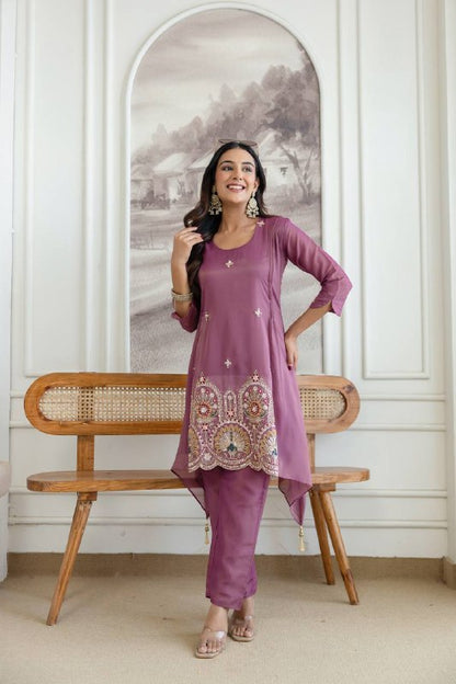 Designer Fancy Onion Color Kurti and Pant Set