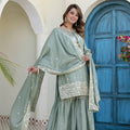 Women Embroidered Kurti Plazzo Set With Dupatta