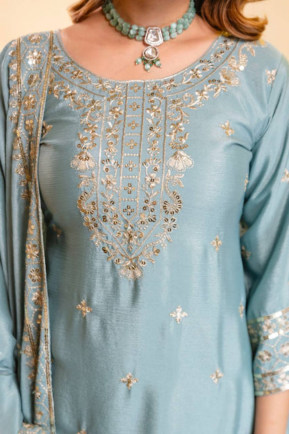 Stylish Kurti With Sarara And Dupatta Set