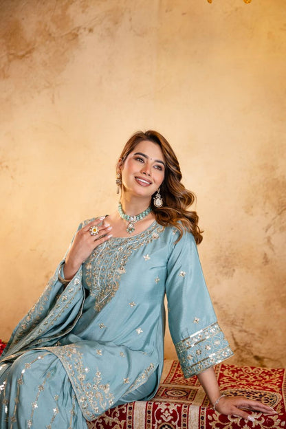 Stylish Kurti With Sarara And Dupatta Set