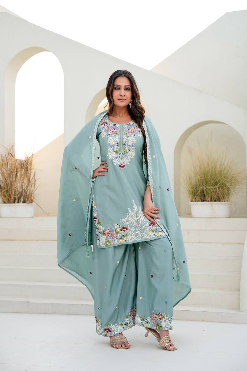 Festive Wear Embroidered Kurti Set with Dupatta