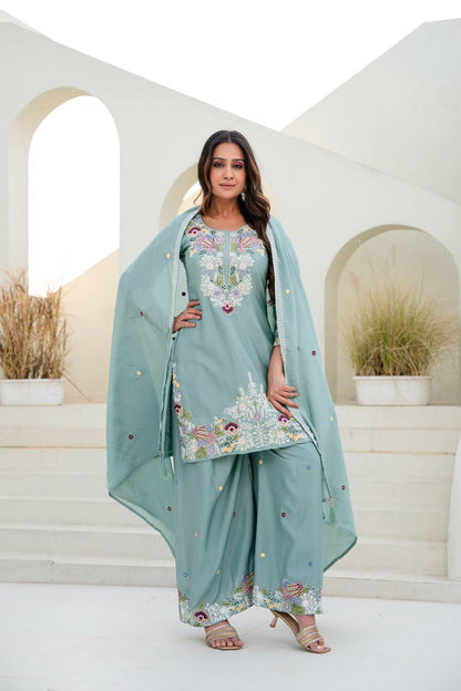 Festive Wear Embroidered Kurti Set with Dupatta