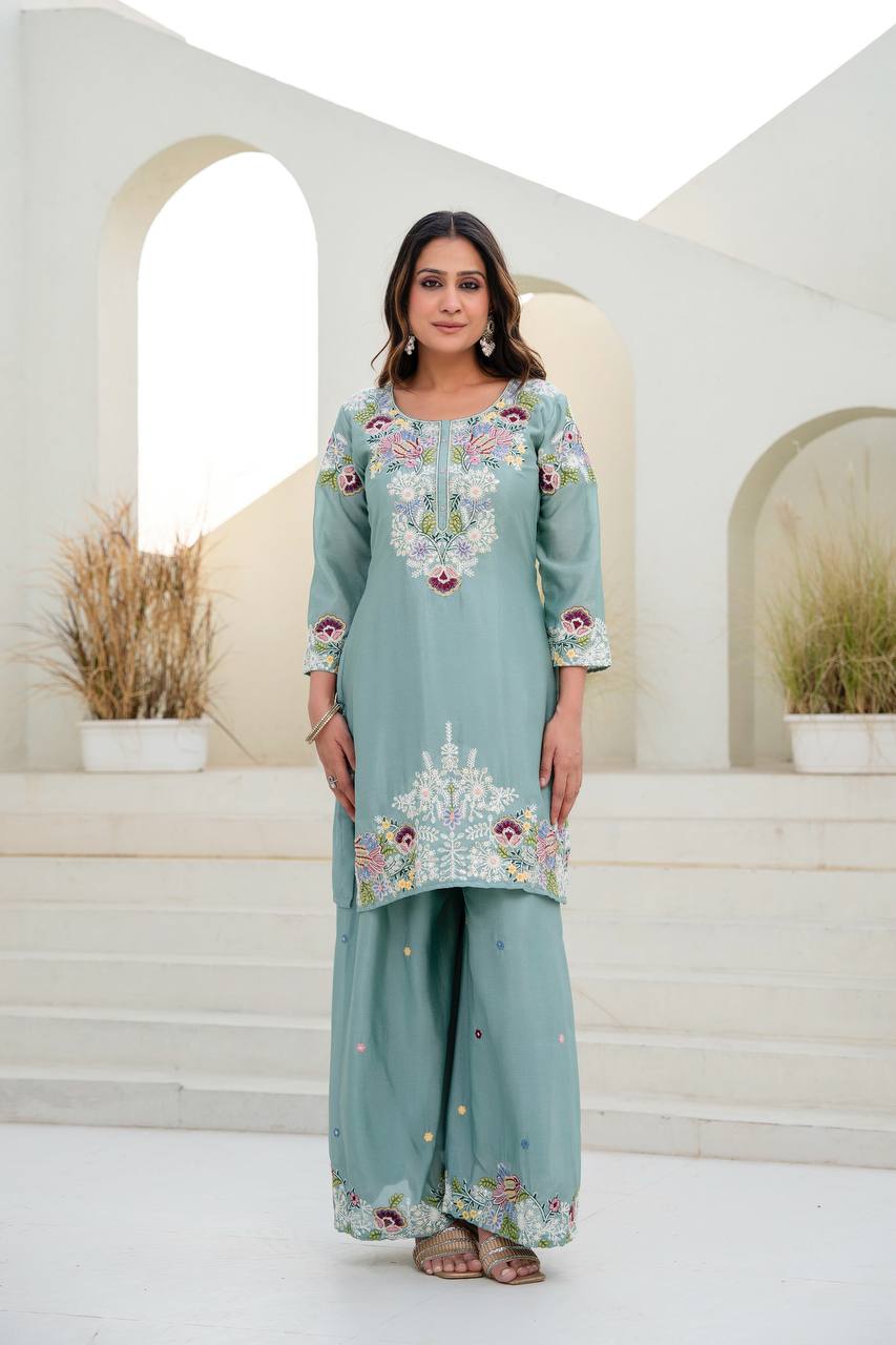 Festive Wear Embroidered Kurti Set with Dupatta