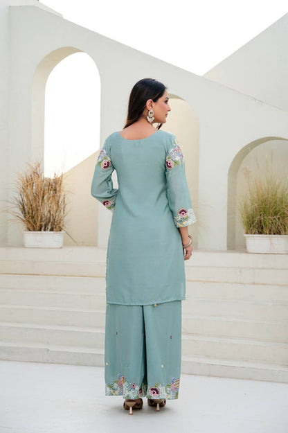Festive Wear Embroidered Kurti Set with Dupatta