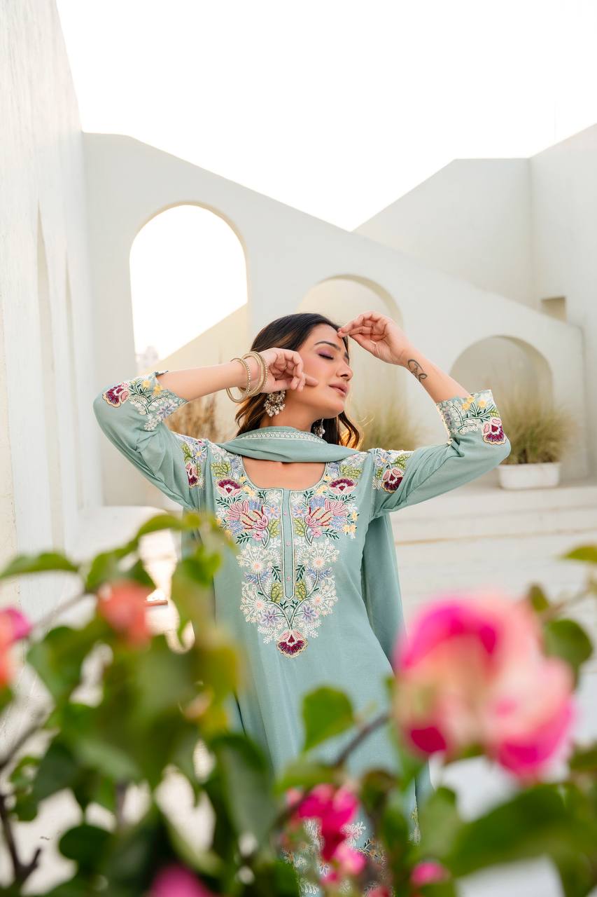 Festive Wear Embroidered Kurti Set with Dupatta