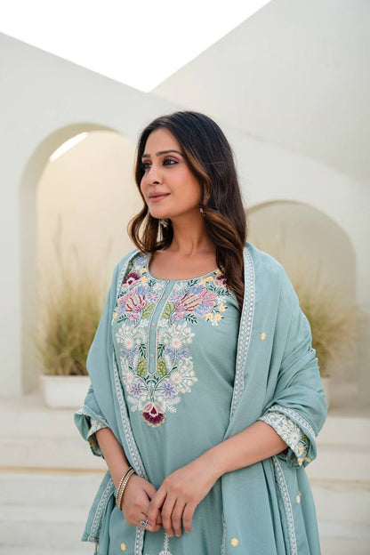 Festive Wear Embroidered Kurti Set with Dupatta