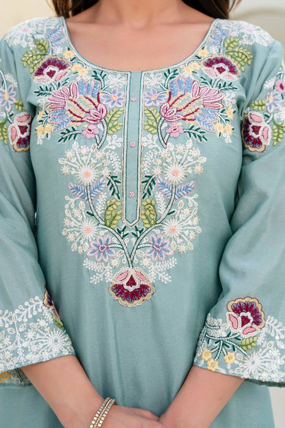 Festive Wear Embroidered Kurti Set with Dupatta