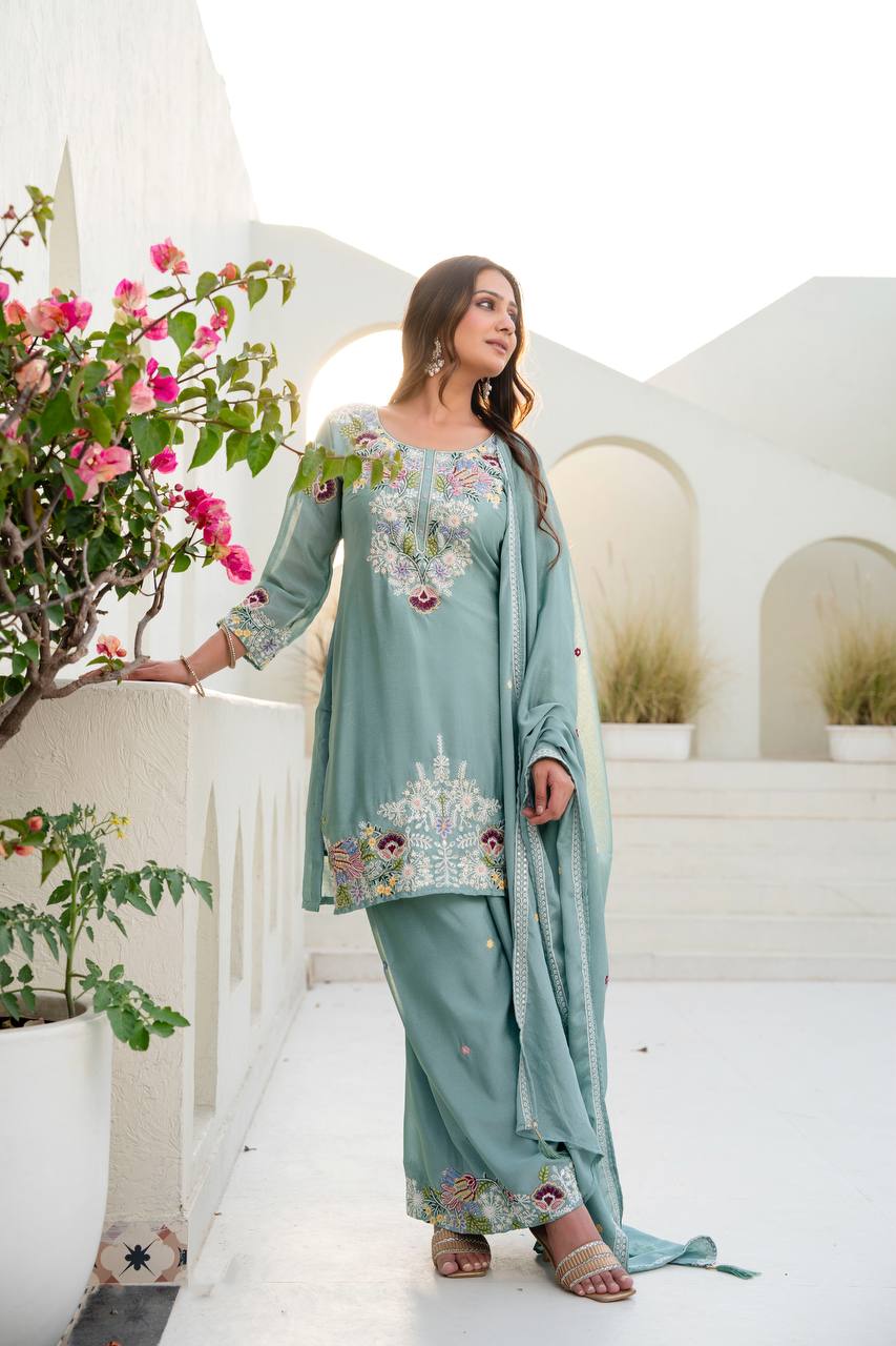 Festive Wear Embroidered Kurti Set with Dupatta