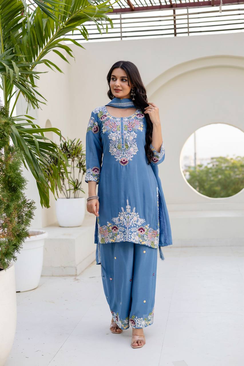 Designer Zardosi Work Kurti Plazzo Set for Women