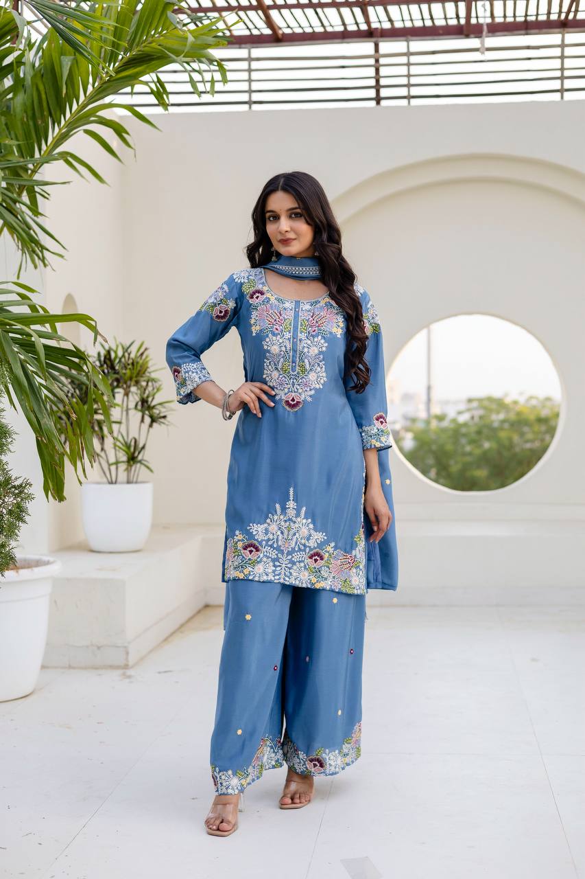 Designer Zardosi Work Kurti Plazzo Set for Women