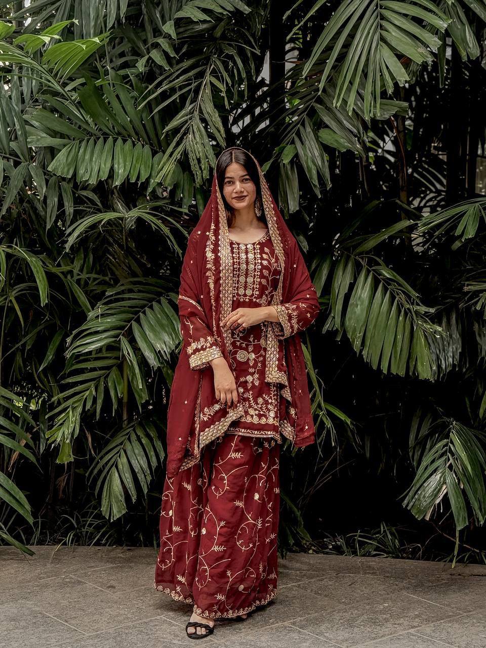 Royal Red Heavy Embroidered Anarkali Suit with Organza Dupatta