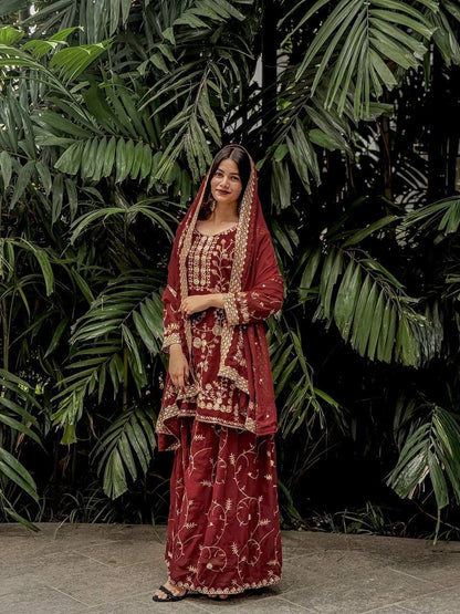 Royal Red Heavy Embroidered Anarkali Suit with Organza Dupatta