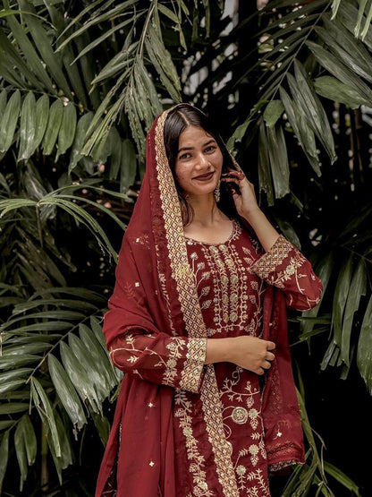 Royal Red Heavy Embroidered Anarkali Suit with Organza Dupatta