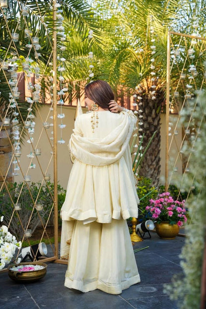 Women Embroidered Chinon Kurta Palazzo Dupatta Set with Mirror Work Ethnic Wear