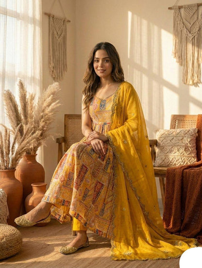 Yellow Wedding Wear Kurta Palazzo Suit Set for Women with Embroidery Work