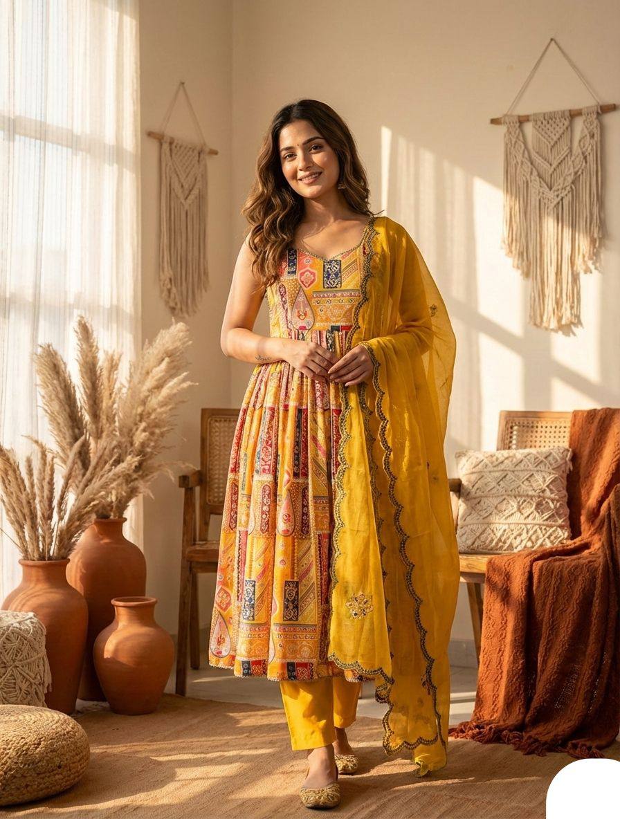 Yellow Wedding Wear Kurta Palazzo Suit Set for Women with Embroidery Work