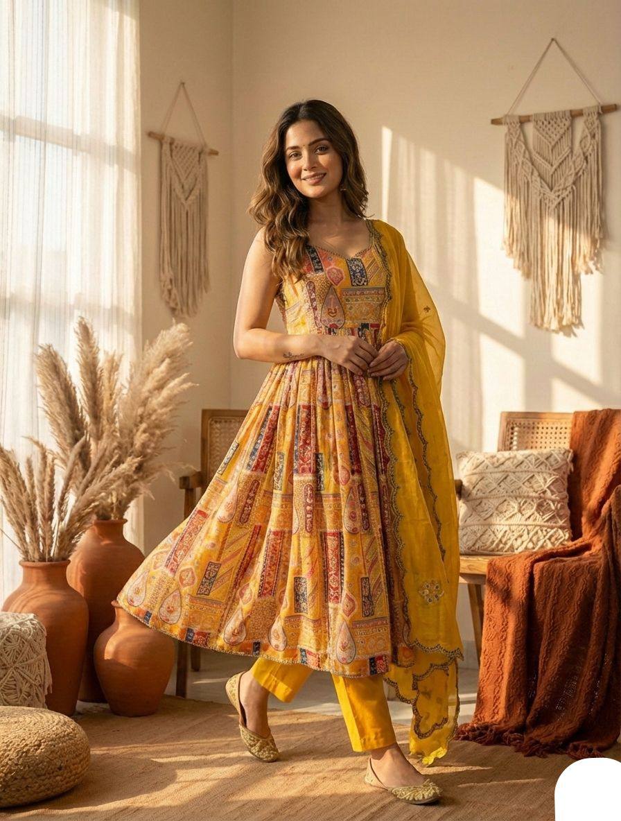 Yellow Wedding Wear Kurta Palazzo Suit Set for Women with Embroidery Work