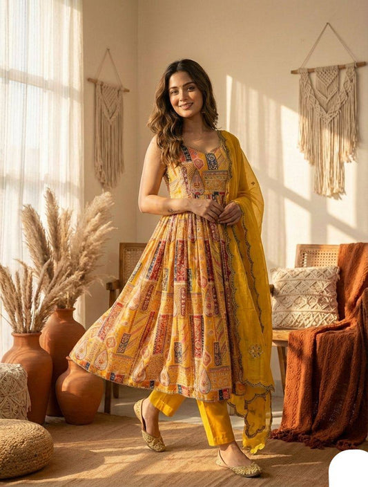 Yellow Wedding Wear Kurta Palazzo Suit Set for Women with Embroidery Work
