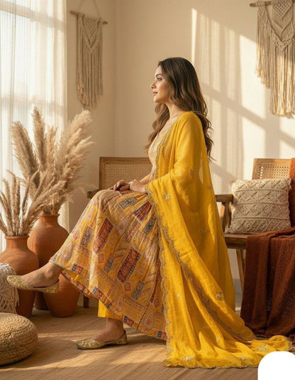 Yellow Wedding Wear Kurta Palazzo Suit Set for Women with Embroidery Work