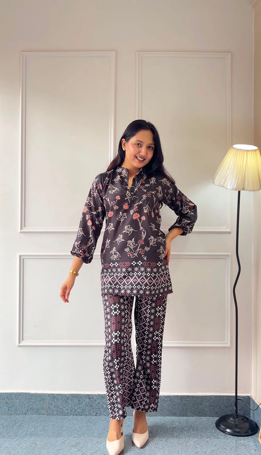 Black Printed Rayon Co-Ord Set