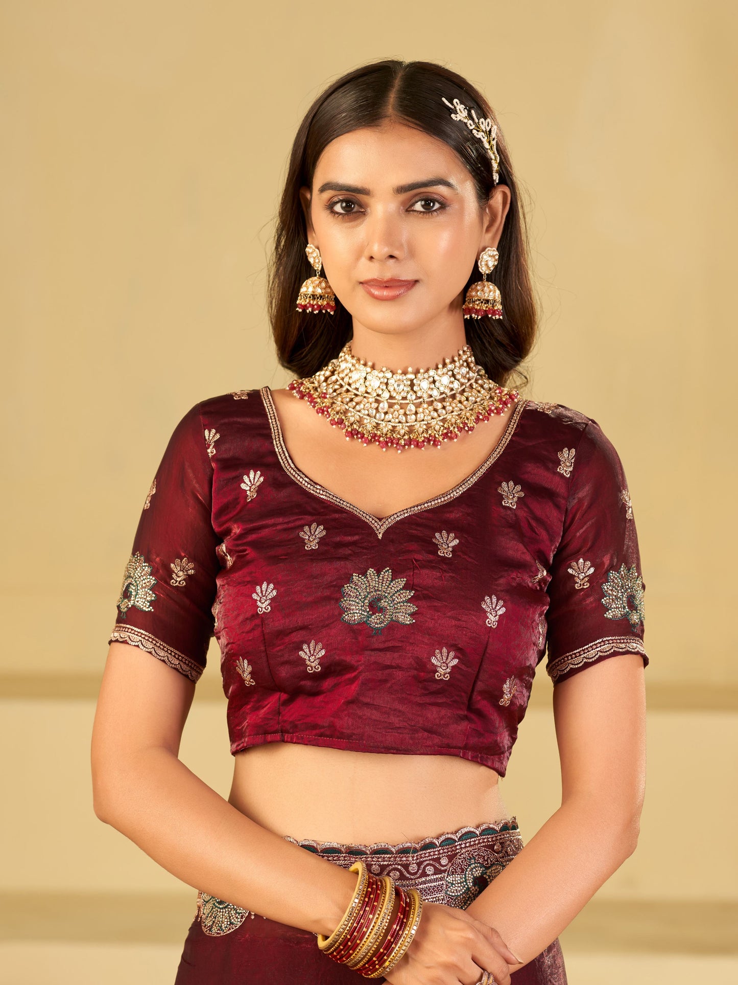 Wine Maroon Designer Fendy Satin Saree with Heavy Embroidered Border | Elegant Party Wear Festive Saree with Floral Embroidery & Matching Blouse