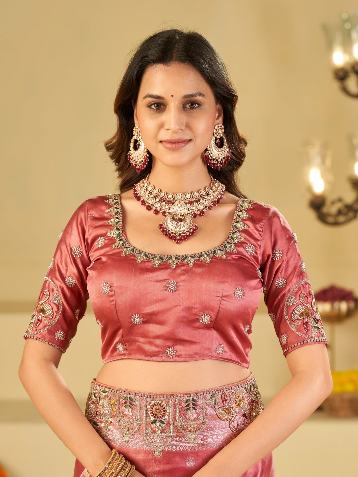 Rose Pink Banarasi Silk Saree with Floral Embroidered Border & Rich Zari Weaving | Designer Wedding Festive Saree