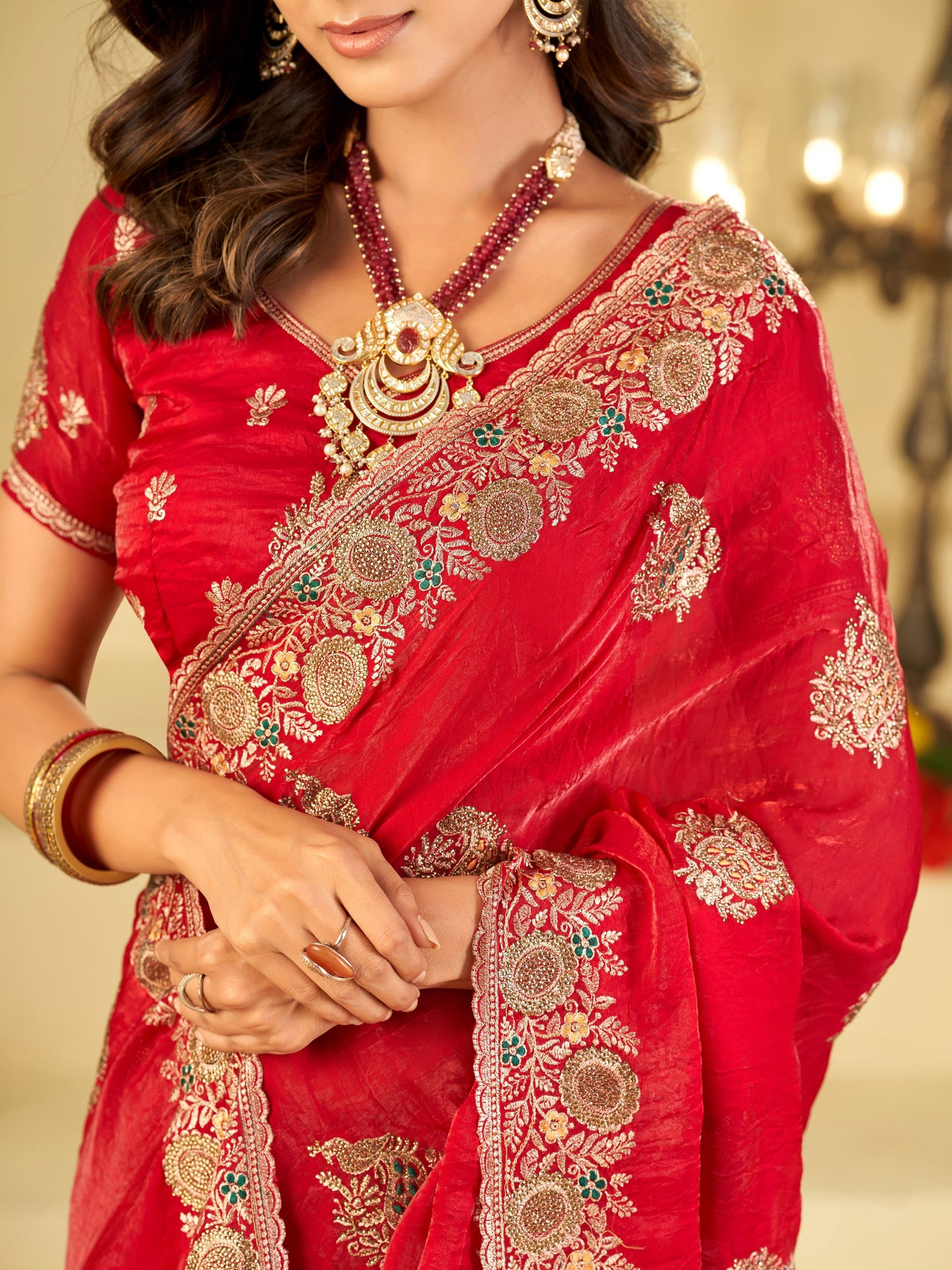 Rani Pink Designer Fendy Satin Saree with Heavy Embroidery Work | Premium Wedding Party Wear Saree with Embroidered Border & Blouse