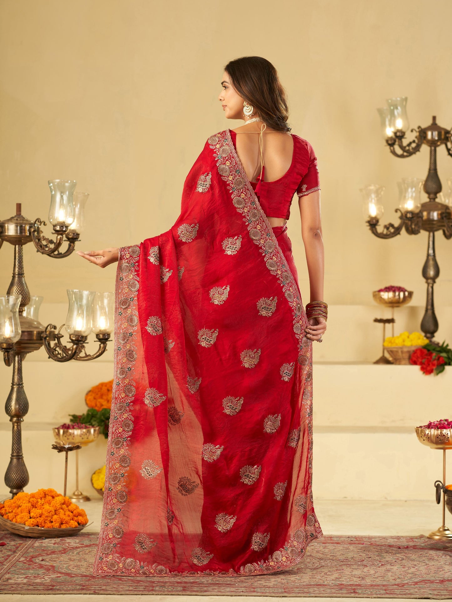 Rani Pink Designer Fendy Satin Saree with Heavy Embroidery Work | Premium Wedding Party Wear Saree with Embroidered Border & Blouse