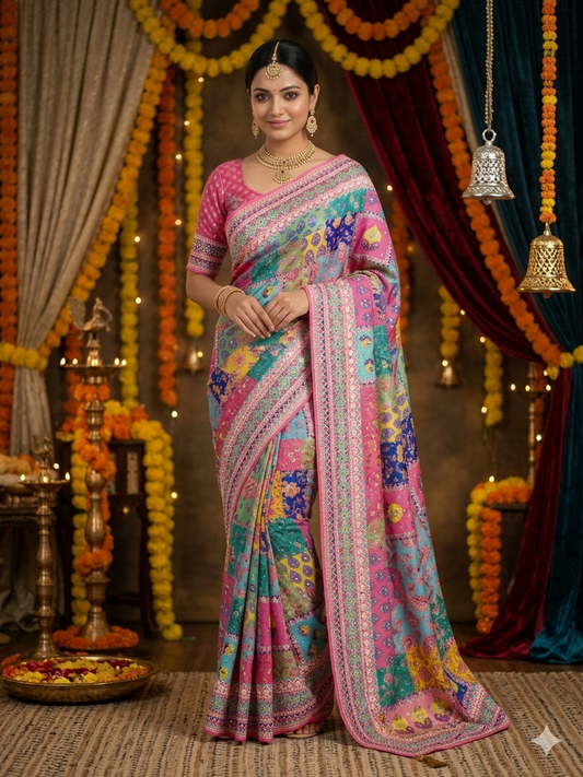 Saree with Designer Border – Soft Festive Party Wear Ethnic Saree for Women (pink)