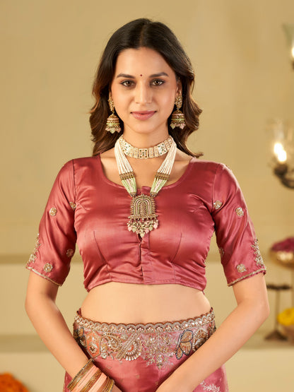 Rose Pink Banarasi Silk Saree with Heavy Embroidered Border & Rich Zari Woven Pallu | Designer Festive Wedding Saree
