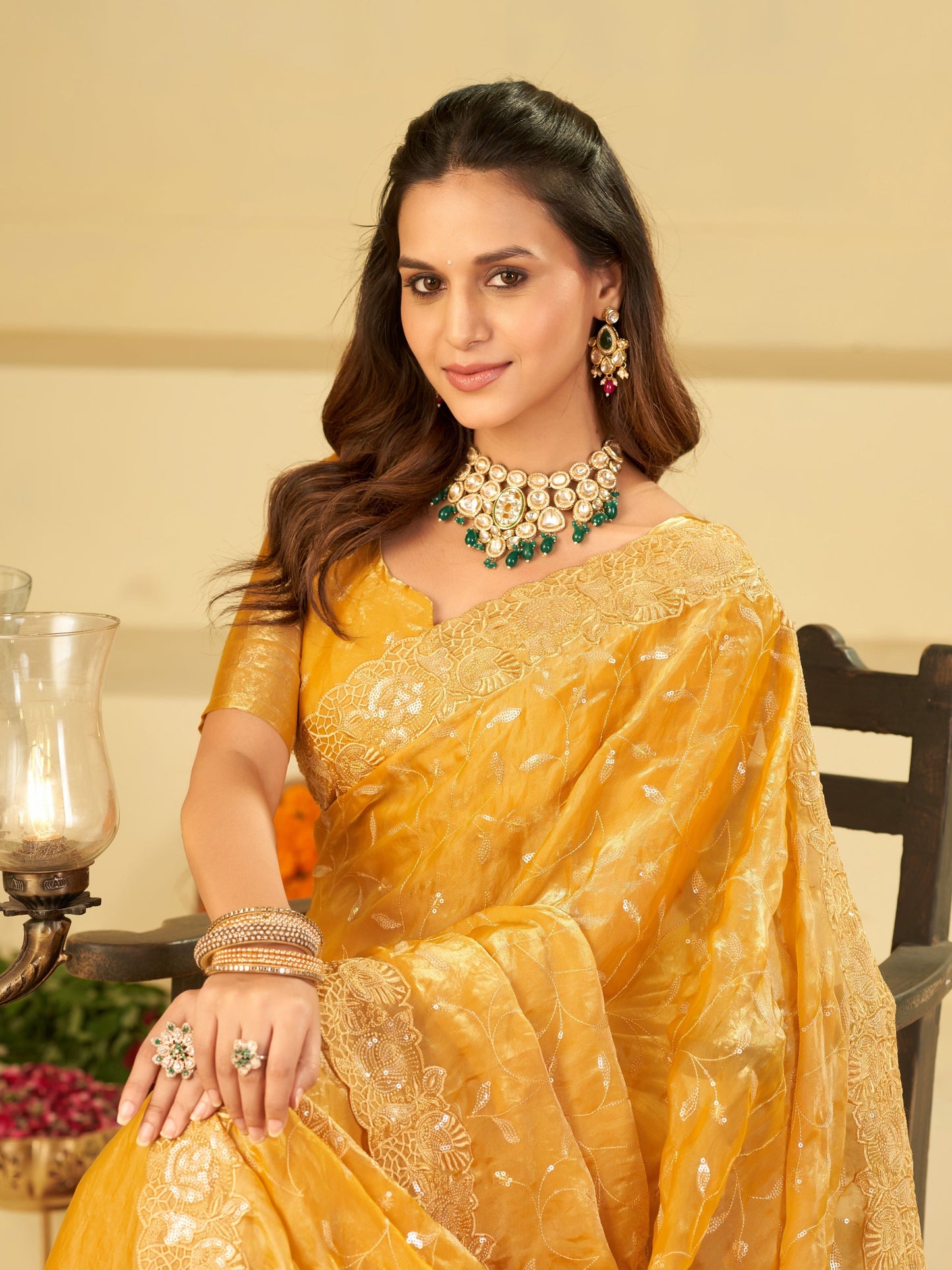 Mustard Yellow Designer Fendy Satin Saree with Heavy Embroidered Border | Premium Festive Party Wear Saree with Blouse