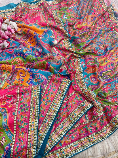 Dusk Chinnon Silk Saree Designer Printed with Blouse | Festive & Wedding Wear