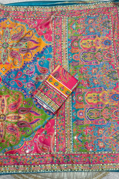 Dusk Chinnon Silk Saree Designer Printed with Blouse | Festive & Wedding Wear