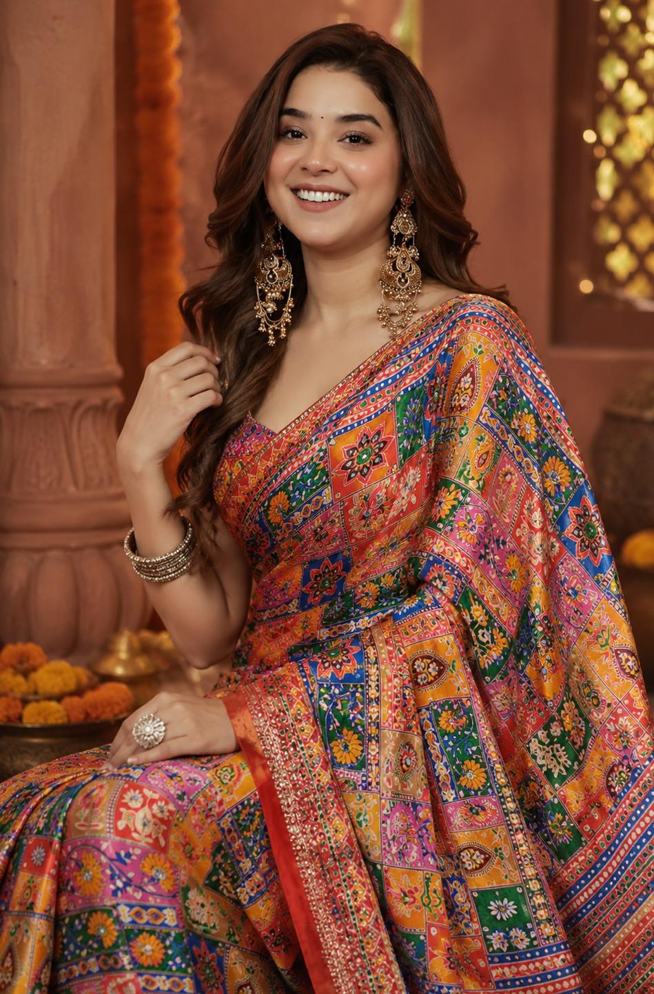 Designer Printed Silk Saree with Blouse | Festive & Wedding Wear