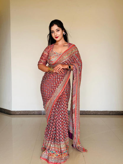 Designer Printed Silk Saree with Blouse | Festive & Wedding Wear