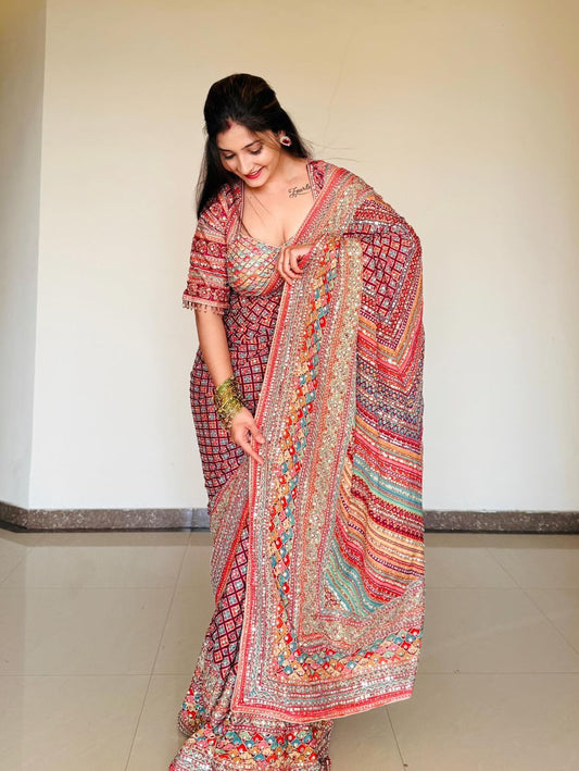 Designer Printed Silk Saree with Blouse | Festive & Wedding Wear